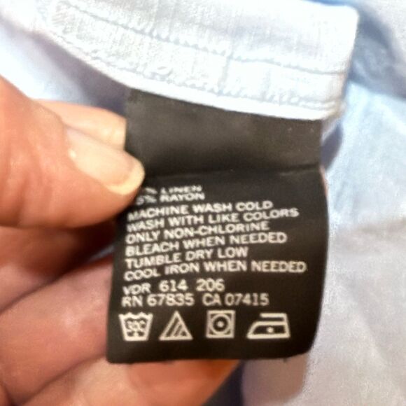 Nautica Men’s Medium Button Down Shirt Short Sleeve Linen Blue - Picture 3 of 5